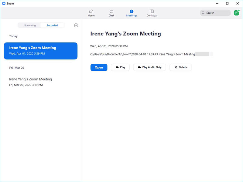 Zoom встреча записывает местоположение на локальном диске