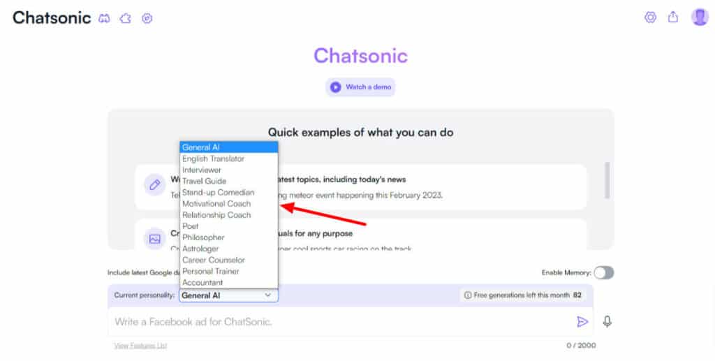 Kepribadian ChatSonic