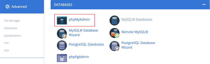 コントロール パネルから phpMyAdmin を起動します。 Launch phpMyAdmin From Your Control Panel