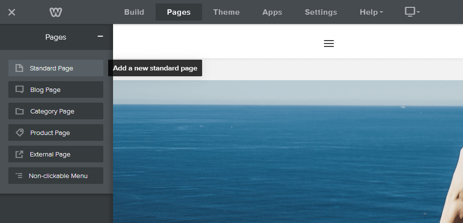 Weebly 内で新しいページを作成します。