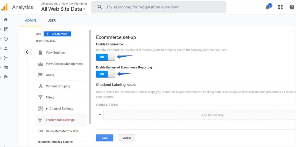 Przejrzyj wszystkie wyświetlone ustawienia eCommerce