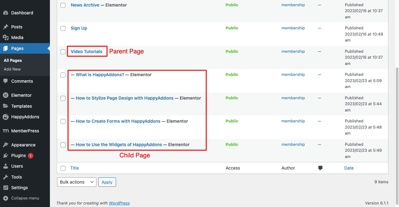 Cara Membuat Situs Keanggotaan dengan Elementor dan HappyAddons 18 Create Parent and Child Pages on Membership Website
