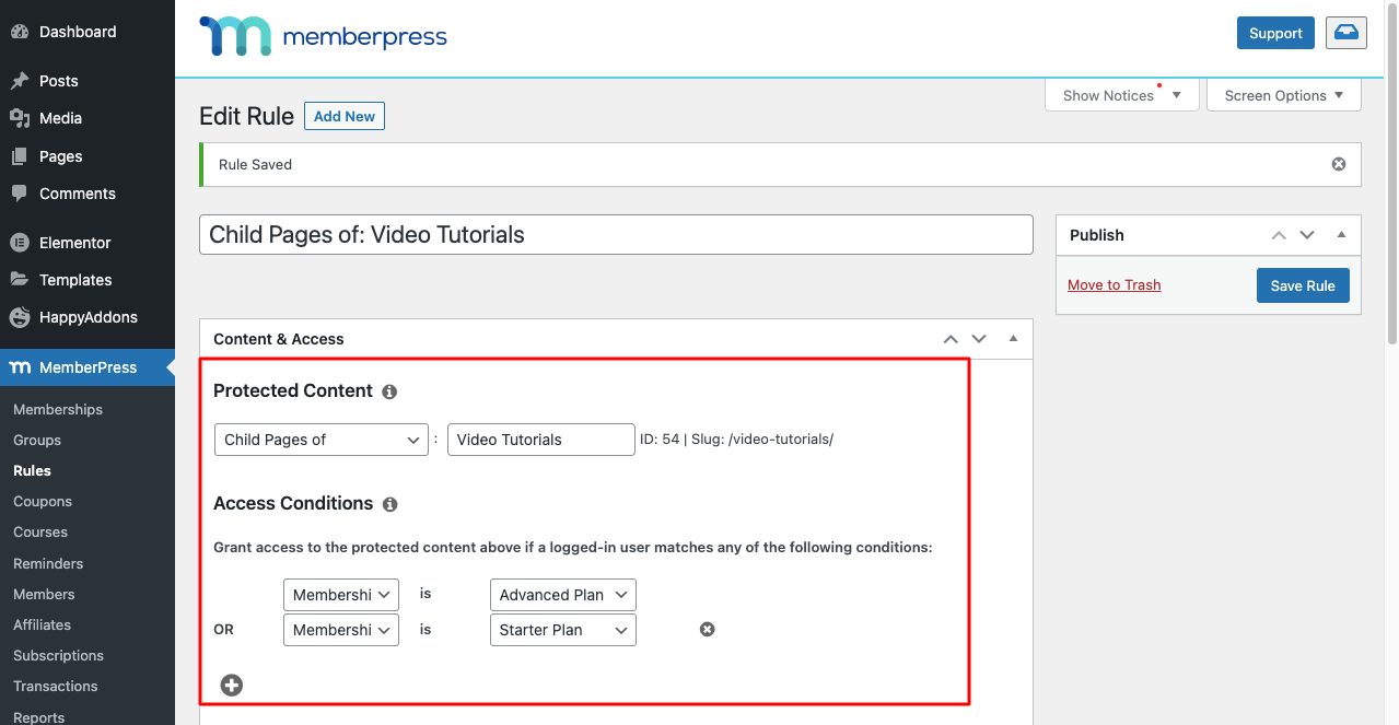 Cara Membuat Situs Keanggotaan dengan Elementor dan HappyAddons 24 How to Add Rules to Video Content on Membership Website