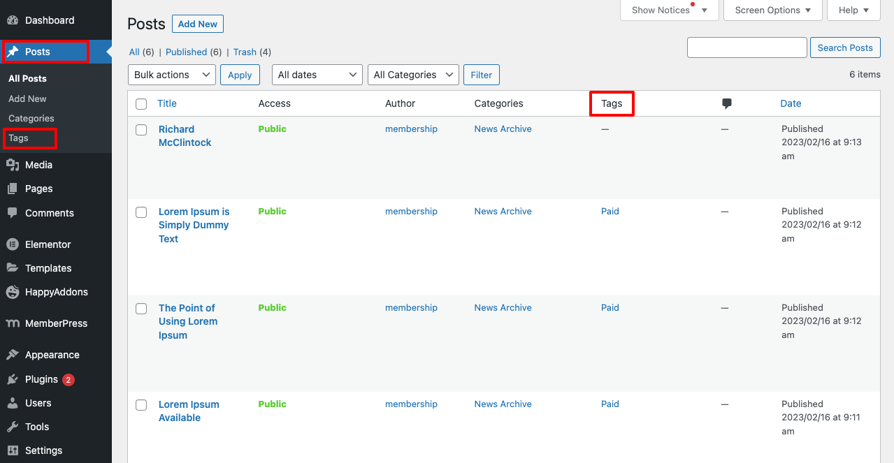 Cara Membuat Situs Keanggotaan dengan Elementor dan HappyAddons 9 Create and Publish Posts with Tags on Your MemberPress Website