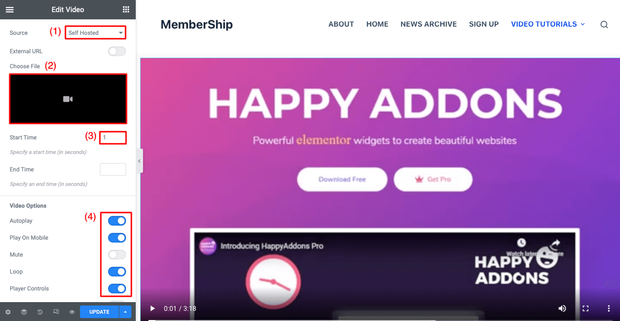 Cara Membuat Situs Keanggotaan dengan Elementor dan HappyAddons 17 Add Video Using the Video Widget of Elementor