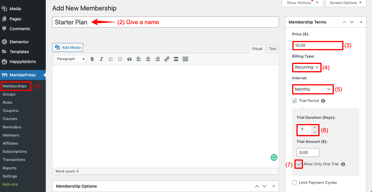 Cara Membuat Situs Keanggotaan dengan Elementor dan HappyAddons 7 Create Membership Plan with MemberPress