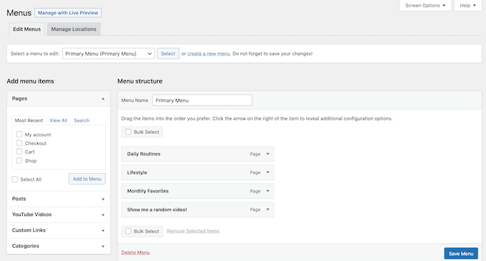 Menambahkan menu navigasi ke vlog WordPress Adding a navigation menu to a WordPress vlog
