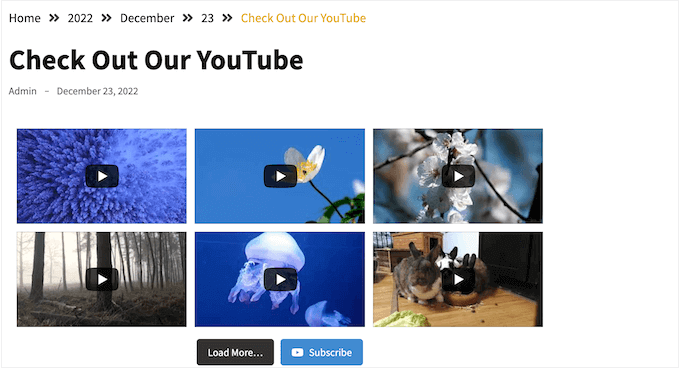 Umpan YouTube tersemat, dibuat menggunakan Smash Balloon An embedded YouTube feed, created using Smash Balloon