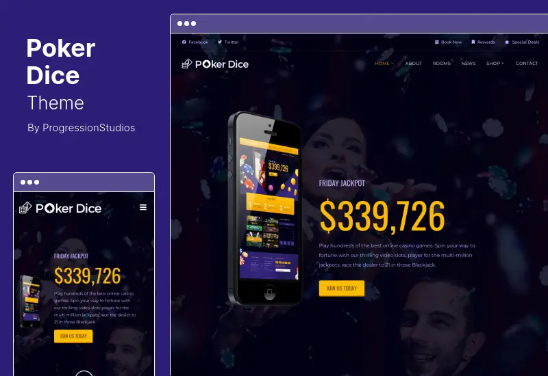 Motyw kości do gry w pokera — motyw WordPress Casino Resort & Hotel