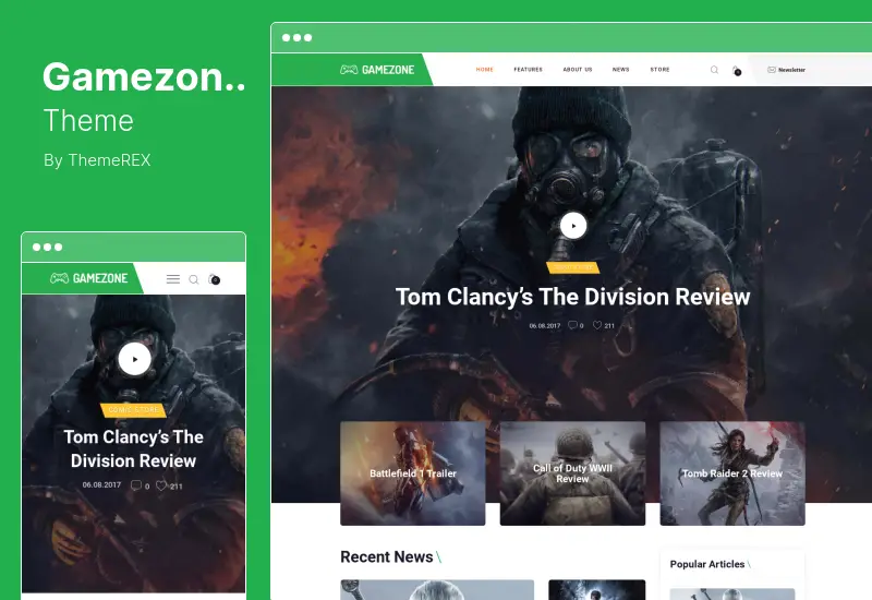 Motyw Gamezone — blog o grach wideo i sklep e-sportowy Motyw WordPress