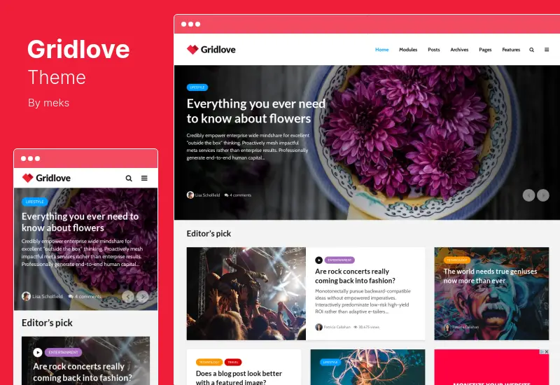 Motyw Gridlove — motyw WordPress portalu z wiadomościami i czasopismami
