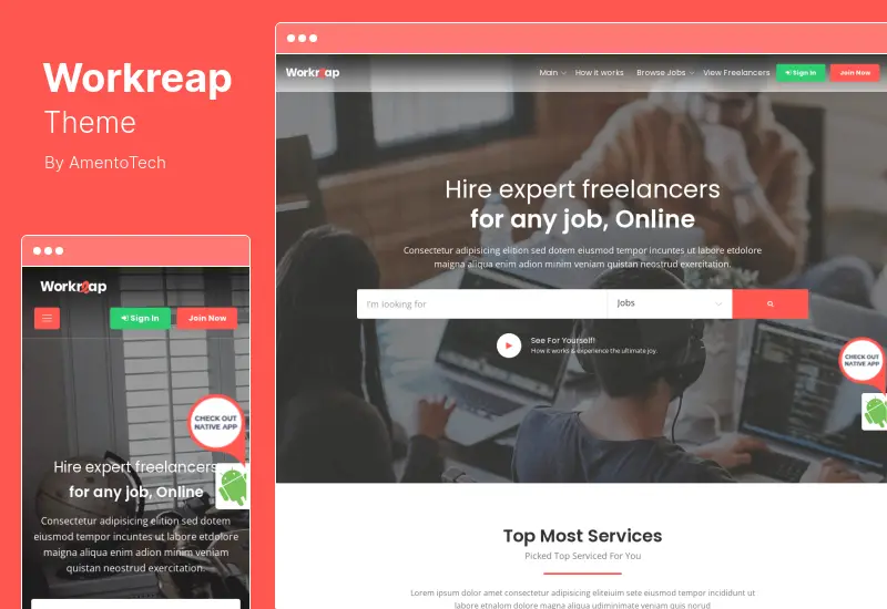 Tema Workreap - Tema WordPress pentru piață independentă și director