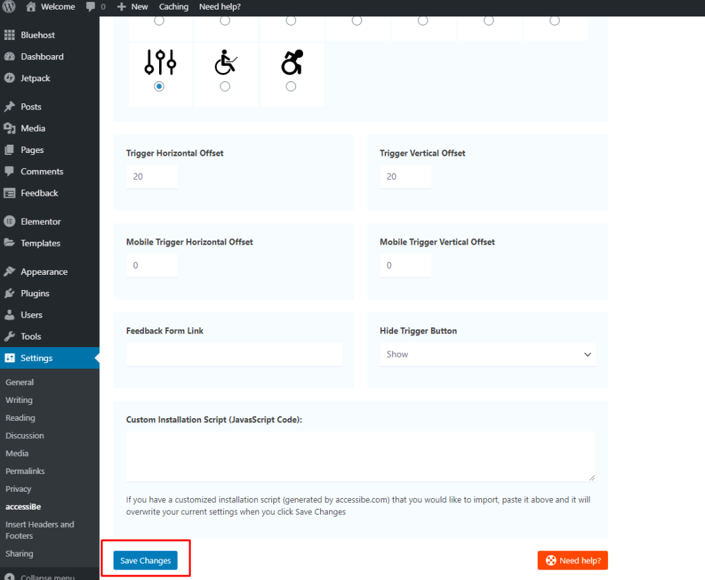 AccessiBe 插件完整指南(2023):让所有人都可以访问您的网站 5 Customize Accessibe Plugin settings
