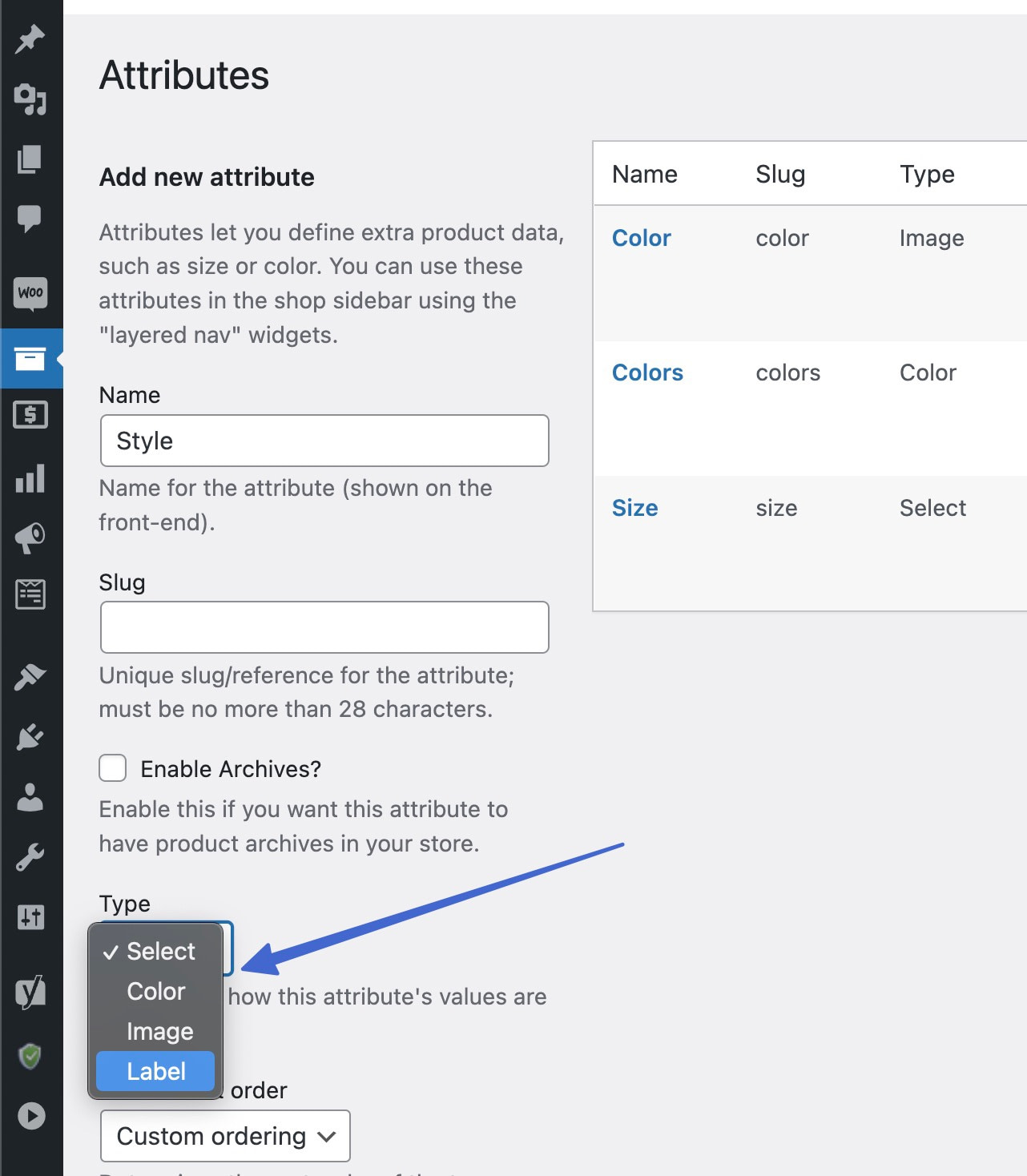 决定 WooCommerce 的变体样本类型