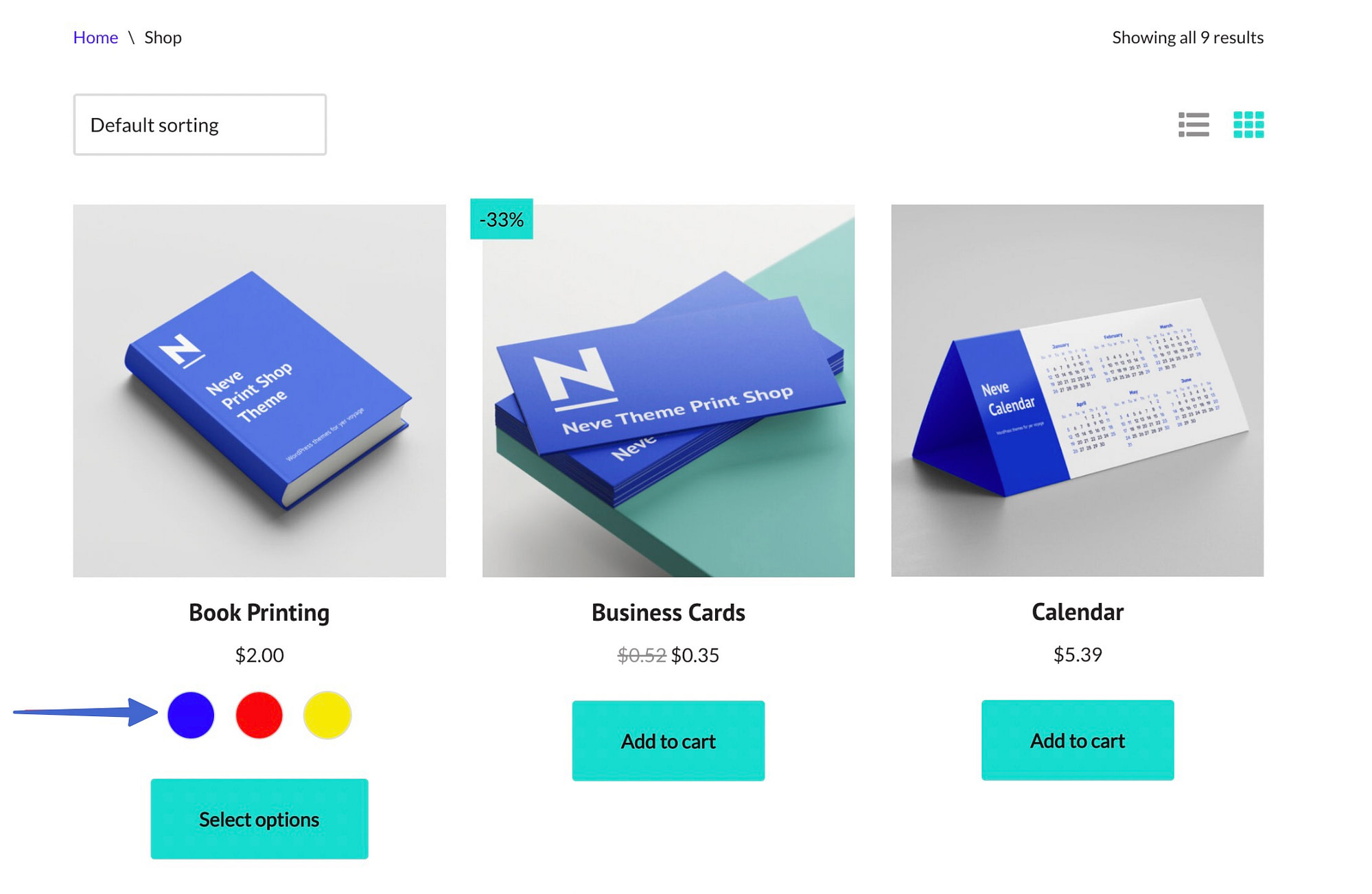 商店页面上 WooCommerce 的变体样本