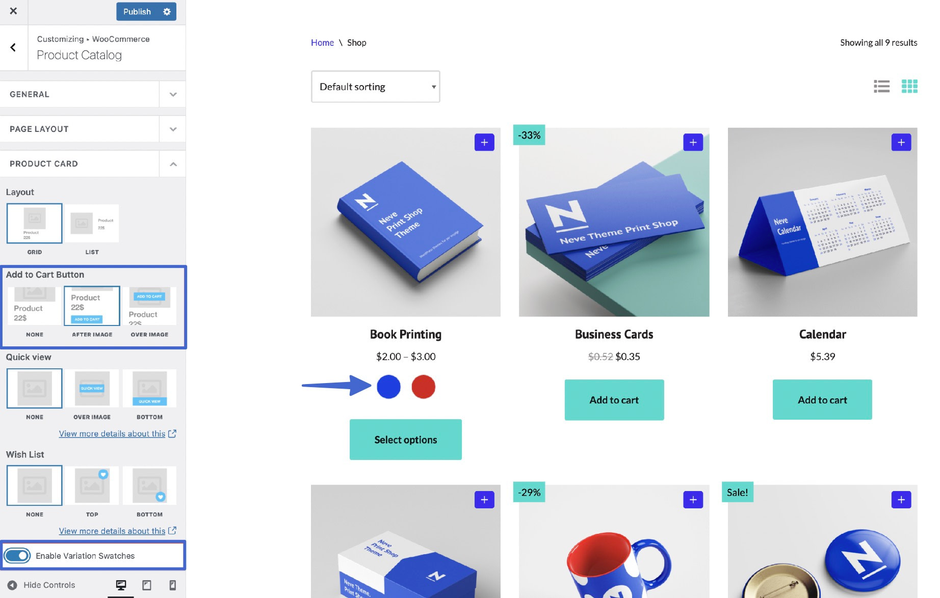 在自定义部分为 WooCommerce 启用变体样本