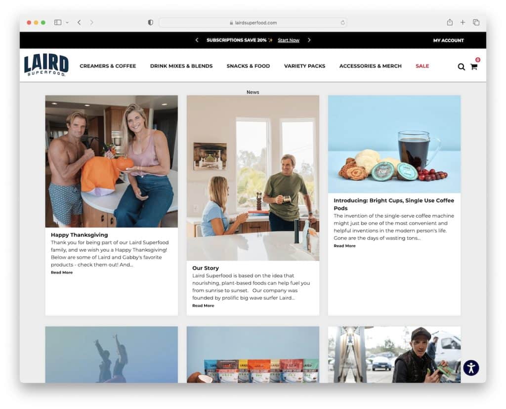 esempio di blog shopify di laird superfood
