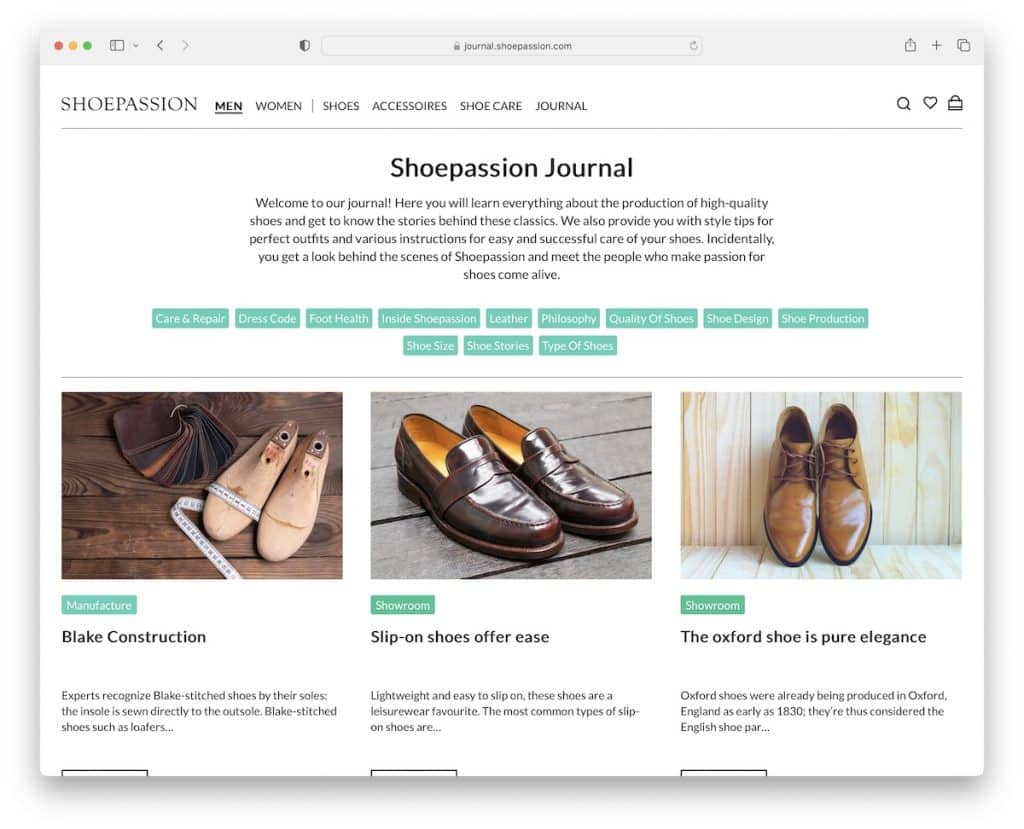 esempio di blog shopify di shoepassion