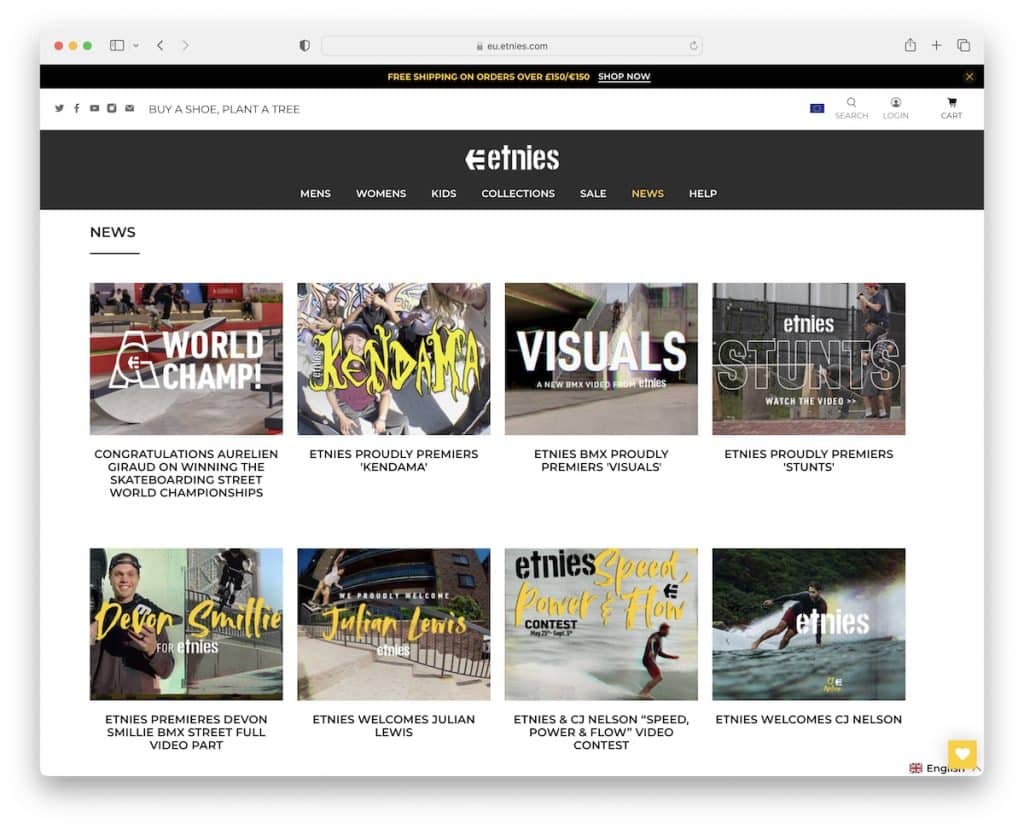 esempio di blog shopify di etnies