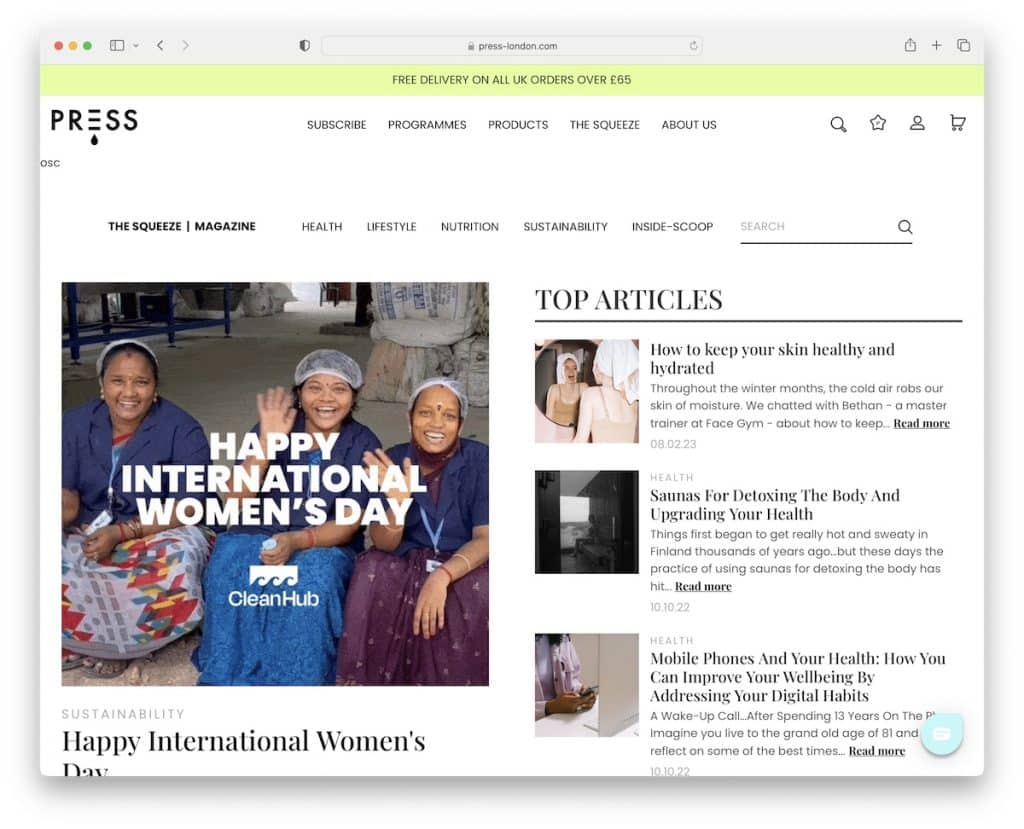 premere l'esempio del blog di shopify