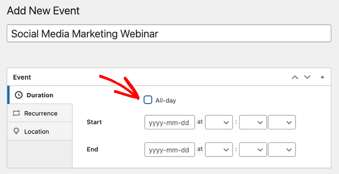 calendarduration SeedProd Enter event duration details