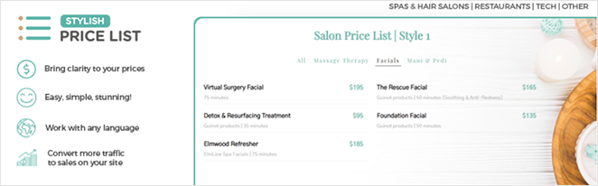 时尚价格表 SeedProd Stylish price list WordPress restaurant menu plugin