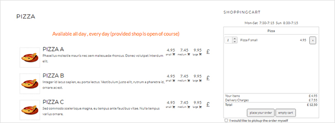 wppizzamenue 示例 SeedProd WPPizza menu example