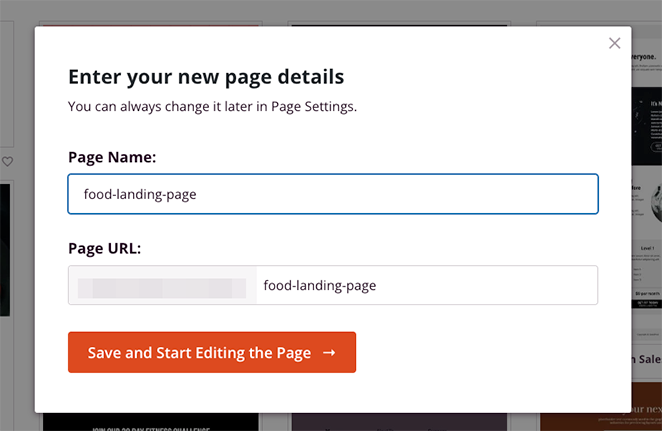 dettagli della pagina di destinazione SeedProd Enter your landing page details