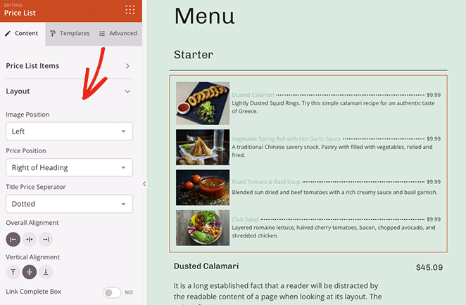 pricelistlayoutsettings SeedProd Customize the price list layout settings