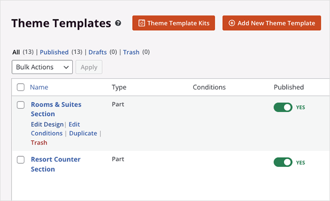 ชุดรูปแบบ SeedProd Theme template kit parts