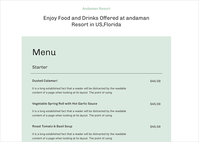 ตัวอย่างรายการราคา SeedProd Example of a simple demo price list