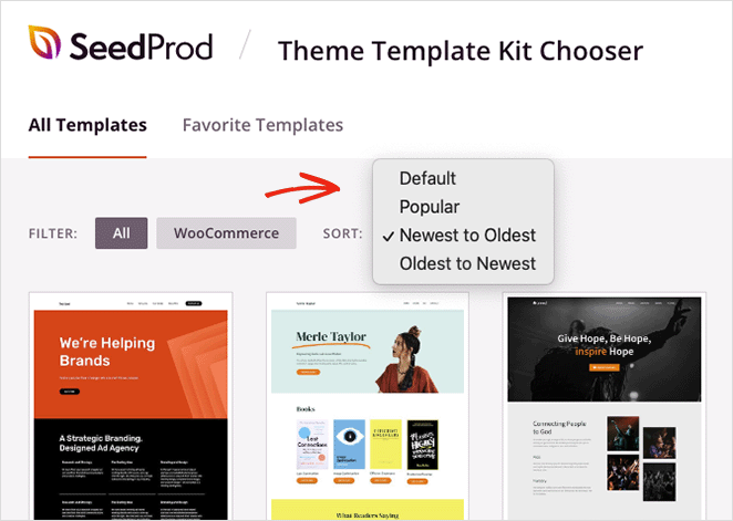เทมเพลตการเรียงลำดับ SeedProd Filter SeedProd templates