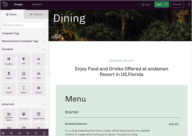 เครื่องมือสร้างเพจอินเทอร์เฟซ SeedProd SeedProd page builder interface
