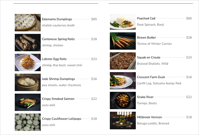 seedprodเมนูรายการราคา SeedProd Price list example