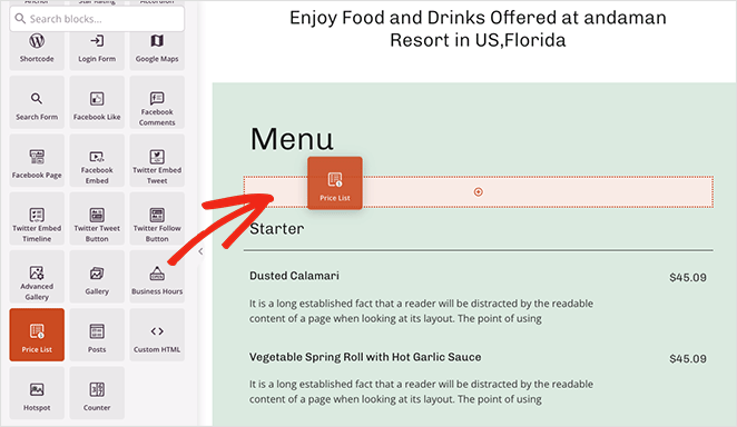 รายการราคาบล็อก SeedProd Add the SeedProd Price List block to learn how to make a price list
