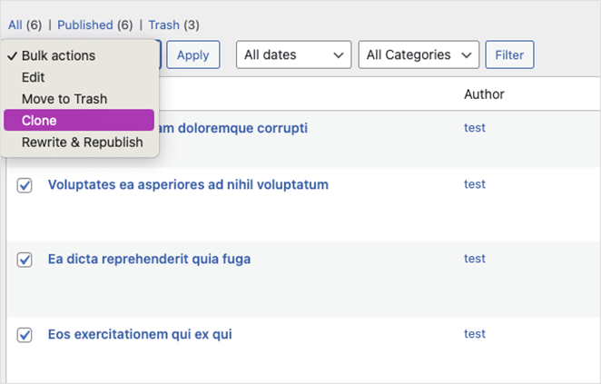 duplikatpostbulkactions SeedProd Bulk duplicate posts with the bulk actions option