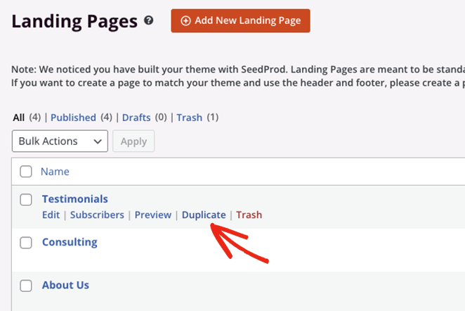 duplikat halaman arahan SeedProd how to duplicate a page in WordPress