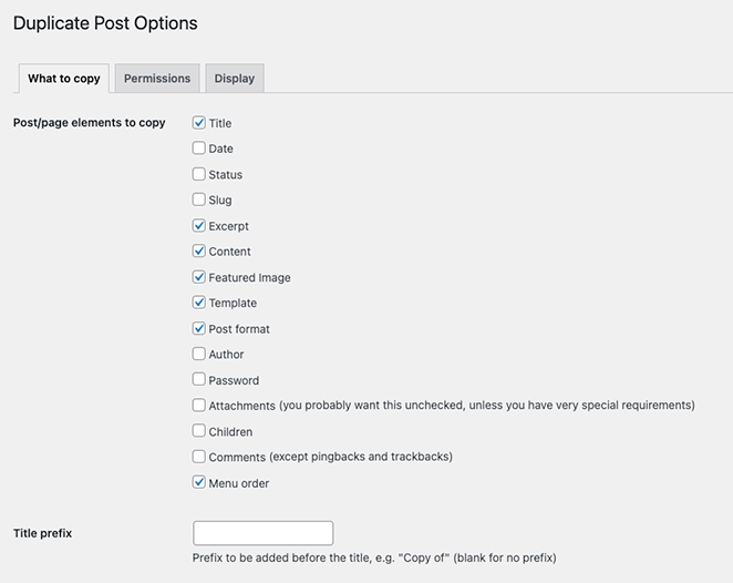 duplikatpostopsi SeedProd Duplicate post plugin options