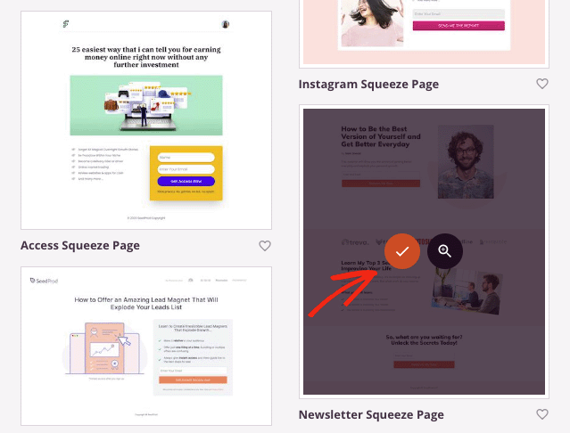 pilih template halaman arahan SeedProd Select a survey landing page template