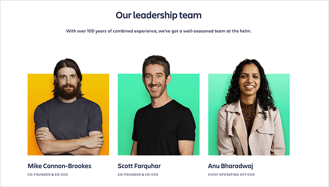 atlassianteampage 种子产品 Atlassian meet the team page example