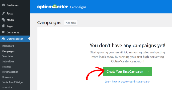새로운 캠페인 생성 SeedProd Create first OptinMonster campaign