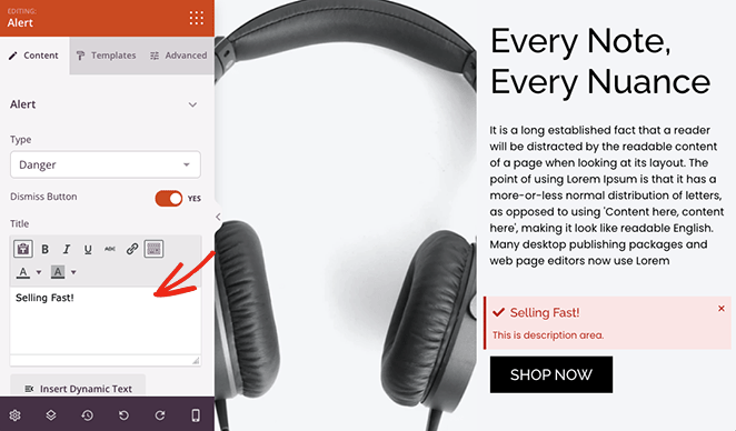 알림 제목 SeedProd WordPress alert message title