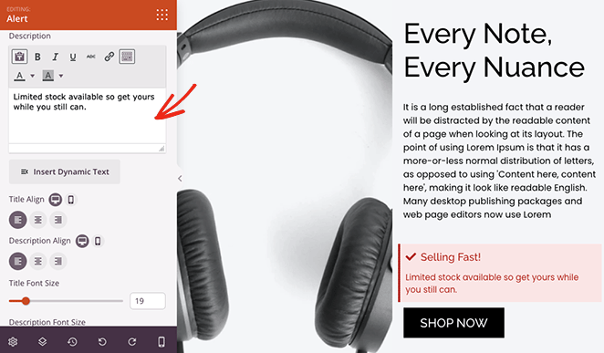알림 메시지 SeedProd Alert message WordPress description