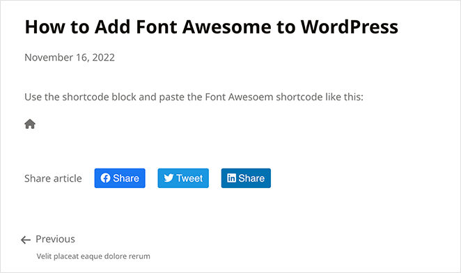 примерfontawesomeWordPressshortcode SeedProd Example font awesome WordPress post