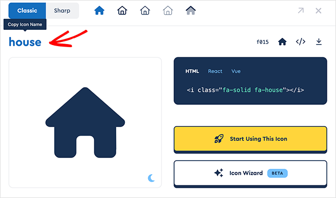 SeedProd Copy the font awesome icon name