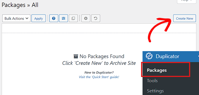 Yeni Oluştur düğmesine tıklayarak yeni bir yedek oluşturun Create a new backup by clicking the Create New button