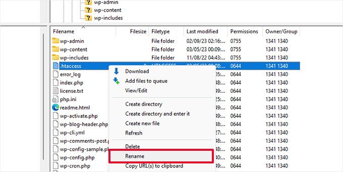 Redenumiți fișierul .htaccess Rename .htaccess file