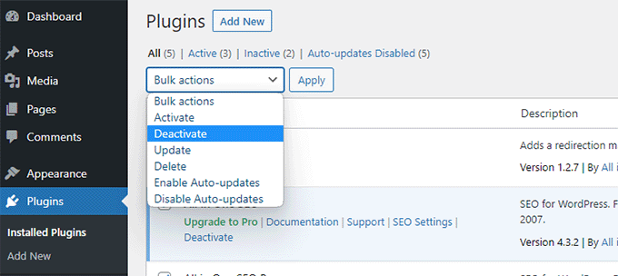 Dezactivați toate pluginurile Deactivate all plugins