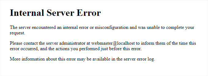 Pagina de eroare internă a serverului pe Apache Internal server error page on Apache