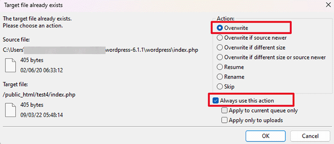 Suprascrie fișierele de bază WordPress Overwrite WordPress core files